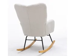 Discount Hauss Spole Cadeira de baloiço em tecido Teddy , estrutura em metal preto, base em madeira 89x70x95cm Branco