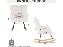 Discount Hauss Spole Cadeira de baloiço em tecido Teddy , estrutura em metal preto, base em madeira 89x70x95cm Branco
