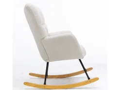 Discount Hauss Spole Cadeira de baloiço em tecido Teddy , estrutura em metal preto, base em madeira 89x70x95cm Branco