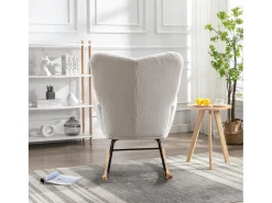 Discount Hauss Spole Cadeira de baloiço em tecido Teddy , estrutura em metal preto, base em madeira 89x70x95cm Branco
