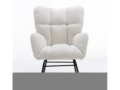 Discount Hauss Spole Cadeira de baloiço em tecido Teddy , estrutura em metal preto, base em madeira 89x70x95cm Branco