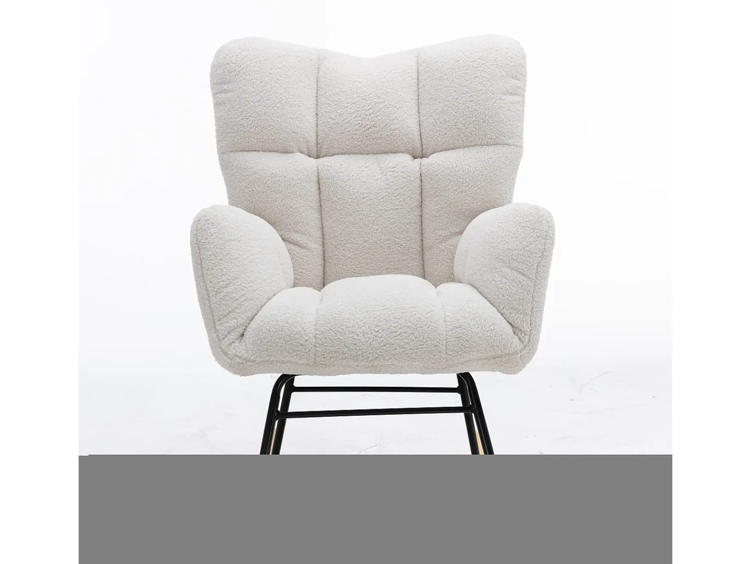 Discount Hauss Spole Cadeira de baloiço em tecido Teddy , estrutura em metal preto, base em madeira 89x70x95cm Branco