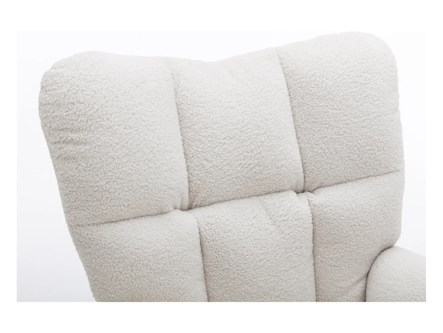 Discount Hauss Spole Cadeira de baloiço em tecido Teddy , estrutura em metal preto, base em madeira 89x70x95cm Branco