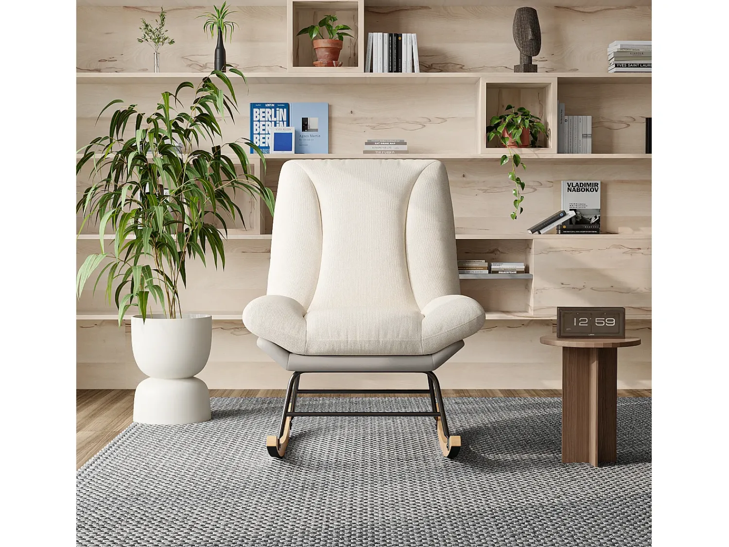 Cadeira de baloiço estofada - com encosto regulável, para sala de estar - quarto, varanda - 90,5 x 74 x 98 cm^ Poltrona