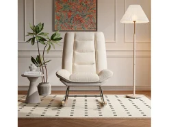 Hot Cadeira de baloiço estofada com encosto ajustável para sala de estar - quarto, varanda - 90 x 77 x 98 cm Bege