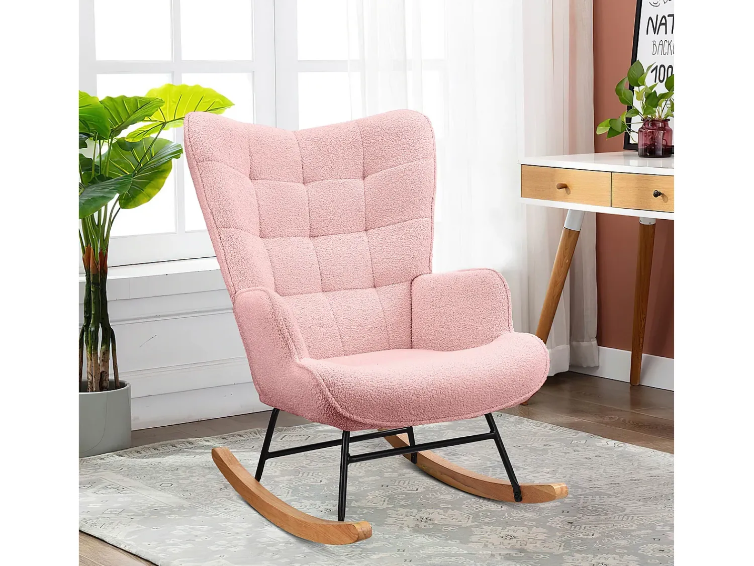 New Cadeira de baloiço para adulto - Cadeira de baloiço ergonómica para exteriores - para sala de estar - Jardim - Quarto - Rosa