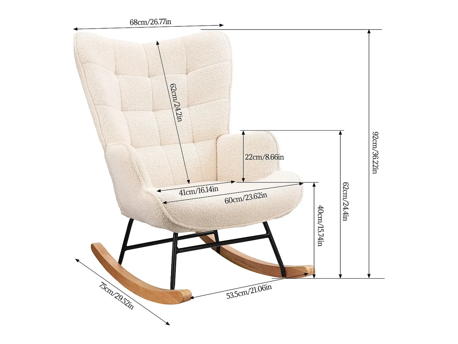 Cadeira de baloiço para adulto - Cadeira de baloiço ergonómica para exteriores - para sala de estar - Jardim - Quarto - Bege