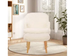 Poltrona| Cadeira de baloiço Teddy Plush - Cadeira de baloiço com apoio para os pés, pernas em madeira maciça - confortável 65x96,5x85cm - Branco