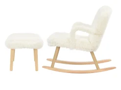 Poltrona| Cadeira de baloiço Teddy Plush - Cadeira de baloiço com apoio para os pés, pernas em madeira maciça - confortável 65x96,5x85cm - Branco