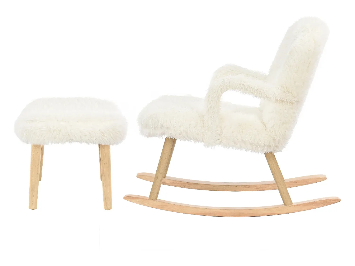 Poltrona| Cadeira de baloiço Teddy Plush - Cadeira de baloiço com apoio para os pés, pernas em madeira maciça - confortável 65x96,5x85cm - Branco