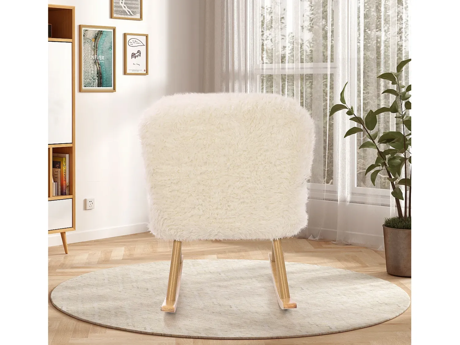 Poltrona| Cadeira de baloiço Teddy Plush - Cadeira de baloiço com apoio para os pés, pernas em madeira maciça - confortável 65x96,5x85cm - Branco