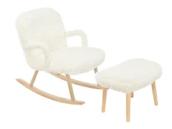 Poltrona| Cadeira de baloiço Teddy Plush - Cadeira de baloiço com apoio para os pés, pernas em madeira maciça - confortável 65x96,5x85cm - Branco
