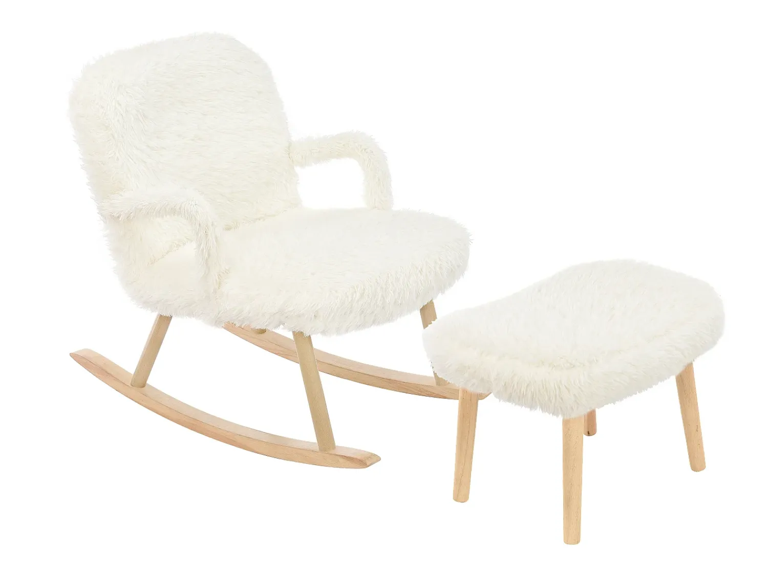 Poltrona| Cadeira de baloiço Teddy Plush - Cadeira de baloiço com apoio para os pés, pernas em madeira maciça - confortável 65x96,5x85cm - Branco
