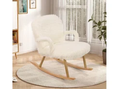 Poltrona| Cadeira de baloiço Teddy Plush - Cadeira de baloiço com apoio para os pés, pernas em madeira maciça - confortável 65x96,5x85cm - Branco