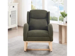 Poltrona|Hauss Spole Cadeira de baloiço com bolsos laterais, apoio para os pés ajustável, estrutura em madeira 122,5x70x104cm Verde