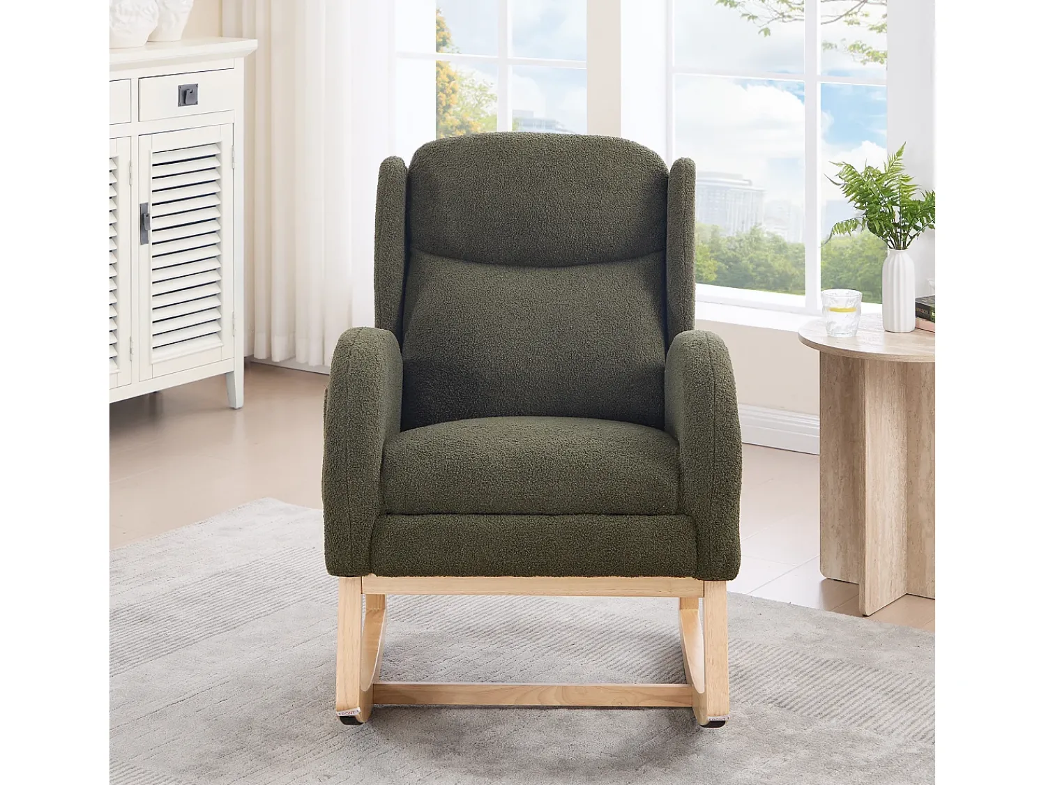 Poltrona|Hauss Spole Cadeira de baloiço com bolsos laterais, apoio para os pés ajustável, estrutura em madeira 122,5x70x104cm Verde
