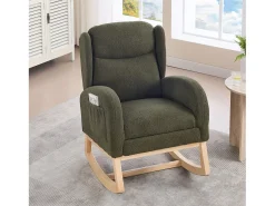 Poltrona|Hauss Spole Cadeira de baloiço com bolsos laterais, apoio para os pés ajustável, estrutura em madeira 122,5x70x104cm Verde