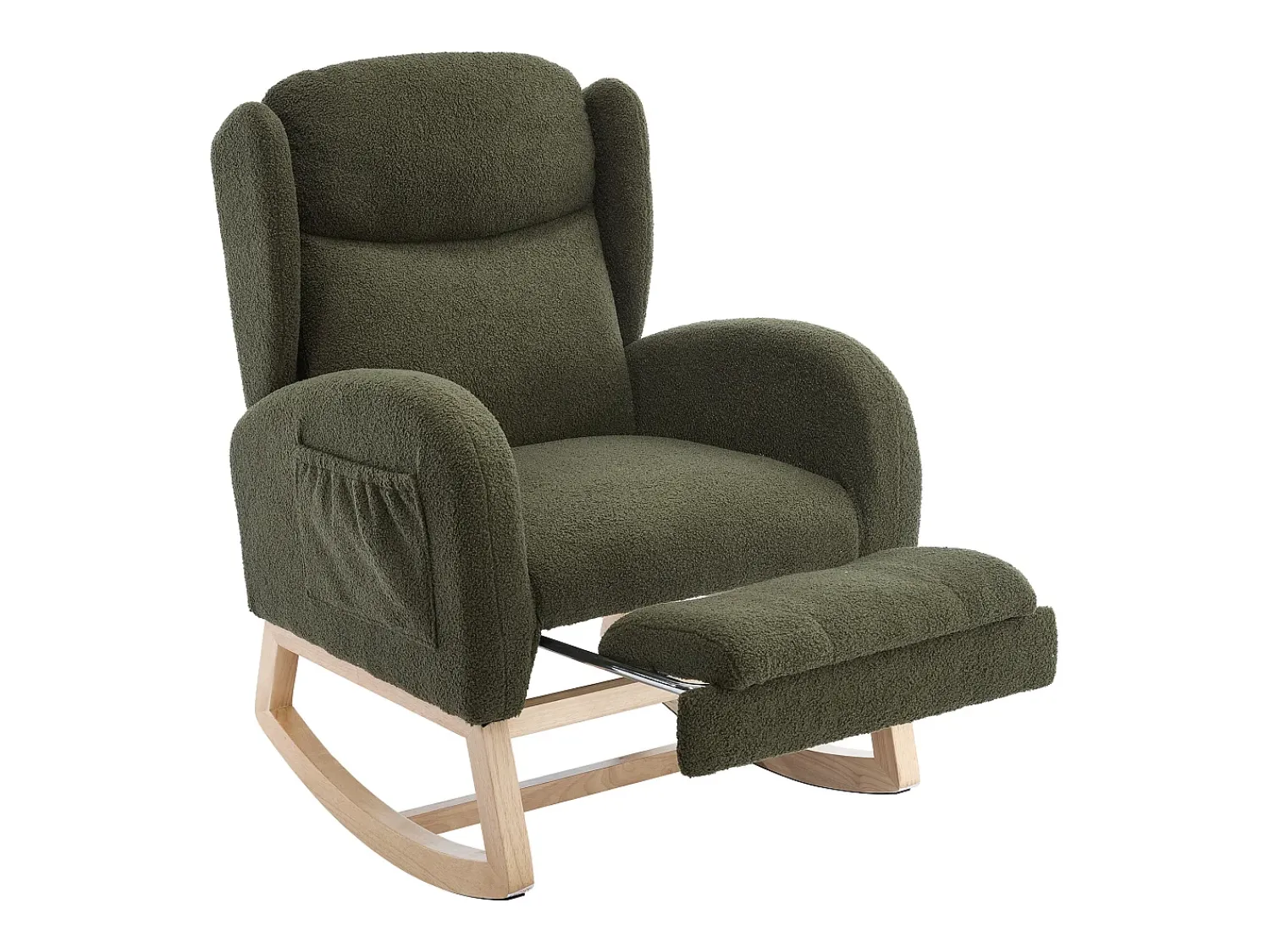 Poltrona|Hauss Spole Cadeira de baloiço com bolsos laterais, apoio para os pés ajustável, estrutura em madeira 122,5x70x104cm Verde