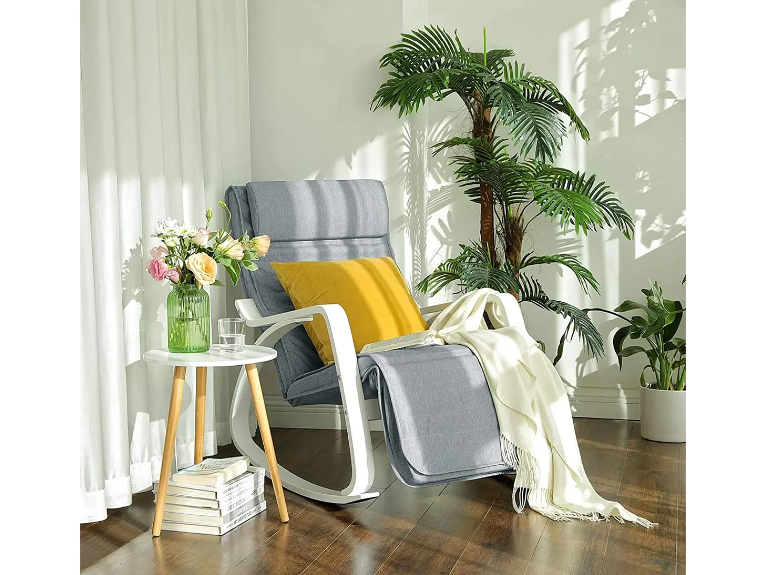 Poltrona| Cadeira de baloiço 121,5x67x84 cm cinza branco Cinzento / Branco