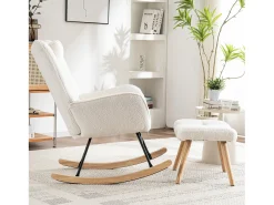 ModernLuxe Cadeira de baloiço、Cadeira de baloiço em tecido turco francês - com almofada e apoio para os pés -^ Poltrona