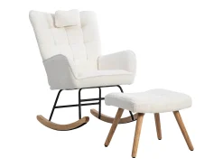 ModernLuxe Cadeira de baloiço、Cadeira de baloiço em tecido turco francês - com almofada e apoio para os pés -^ Poltrona