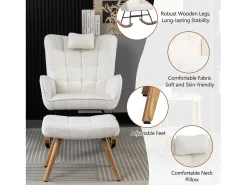 ModernLuxe Cadeira de baloiço、Cadeira de baloiço em tecido turco francês - com almofada e apoio para os pés -^ Poltrona