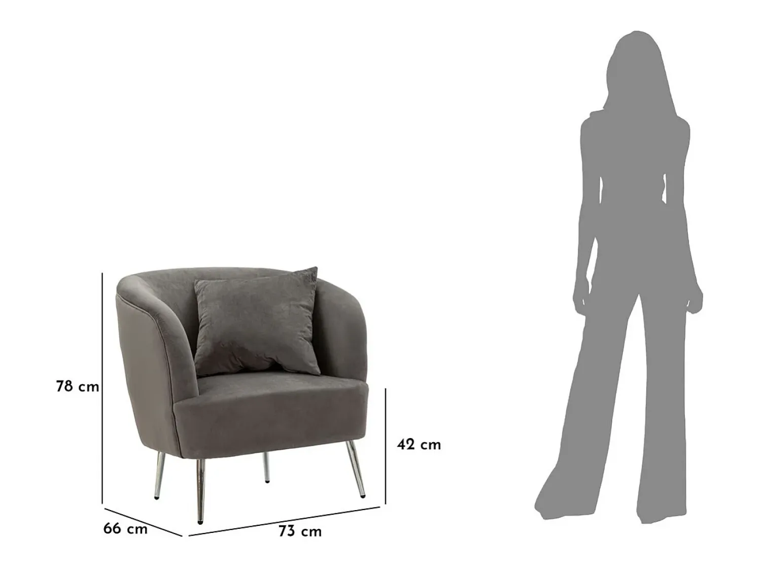 Poltrona| Cadeira de Braços VKH313, , 73x66x78 cm, Kendra Home Cinzento