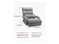 Poltrona* Cadeira de Chão SucceBuy Cadeira de Chão - 5 Posições Ajustáveis, Apoios de Braços - Cadeira Gaming de Chão, Ideal como Sofá-Cama com Almofada Cinzento