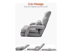 Poltrona* Cadeira de Chão SucceBuy Cadeira de Chão - 5 Posições Ajustáveis, Apoios de Braços - Cadeira Gaming de Chão, Ideal como Sofá-Cama com Almofada Cinzento