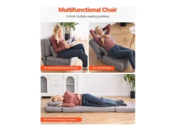 Poltrona* Cadeira de Chão SucceBuy Cadeira de Chão Convertível com 5 Posições Ajustáveis, Sofá-Cama Estofado com Encosto Ajustável, Estrutura Metálica e Almofada Cinzento