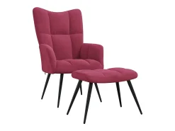 Poltrona*vidaxl Cadeira de descanso com banco veludo tinto Vermelho