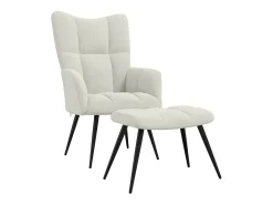 Poltrona|vidaxl Cadeira de descanso com banco veludo branco nata Creme