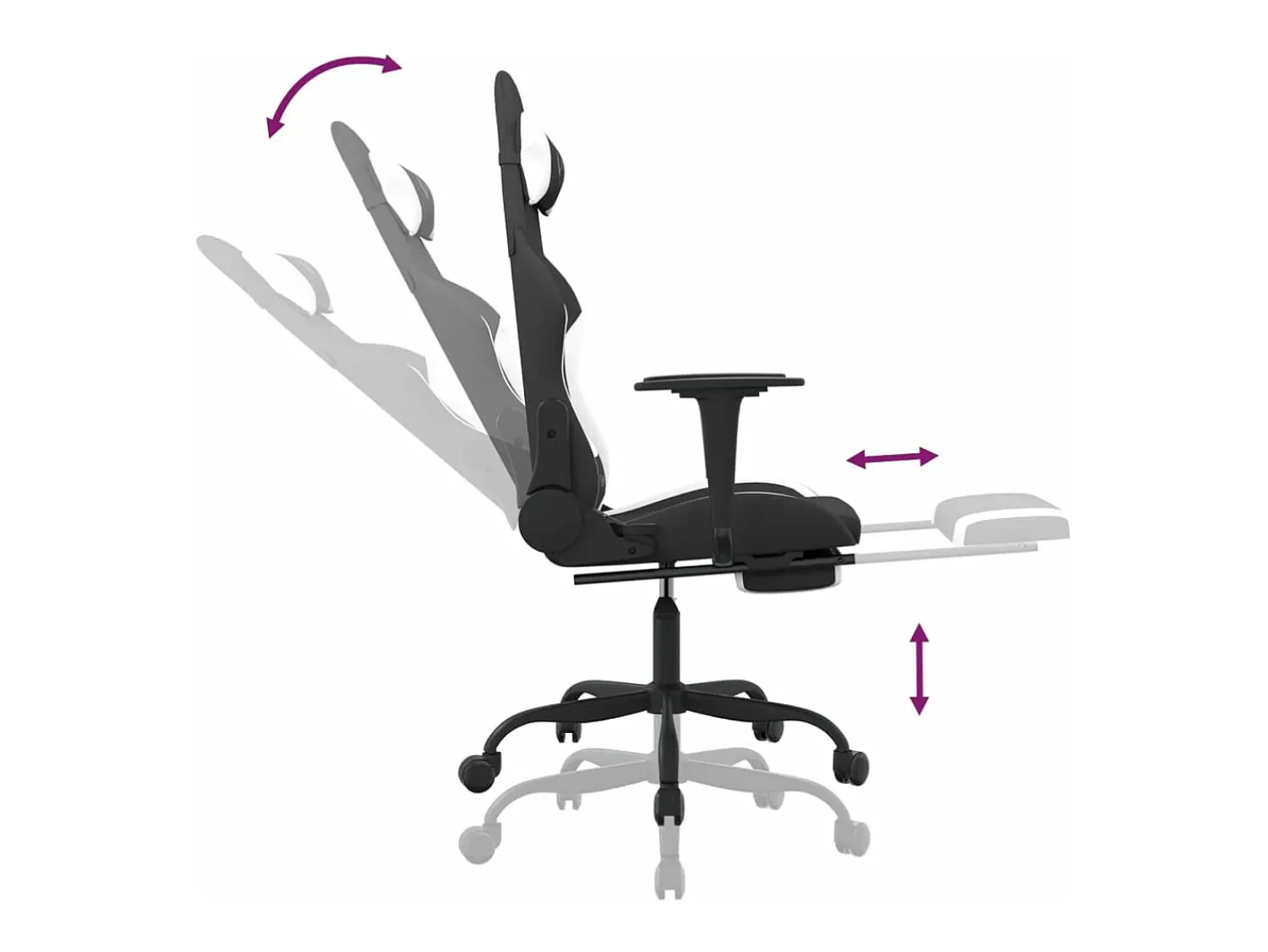 Best vidaxl Cadeira de gaming com apoio de pés tecido preto e Branco