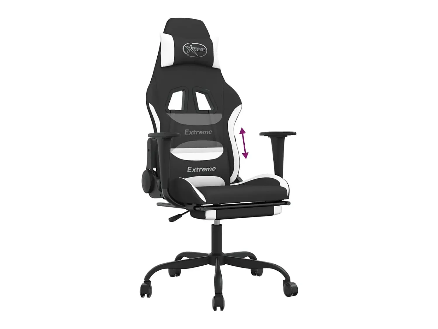 Best vidaxl Cadeira de gaming com apoio de pés tecido preto e Branco