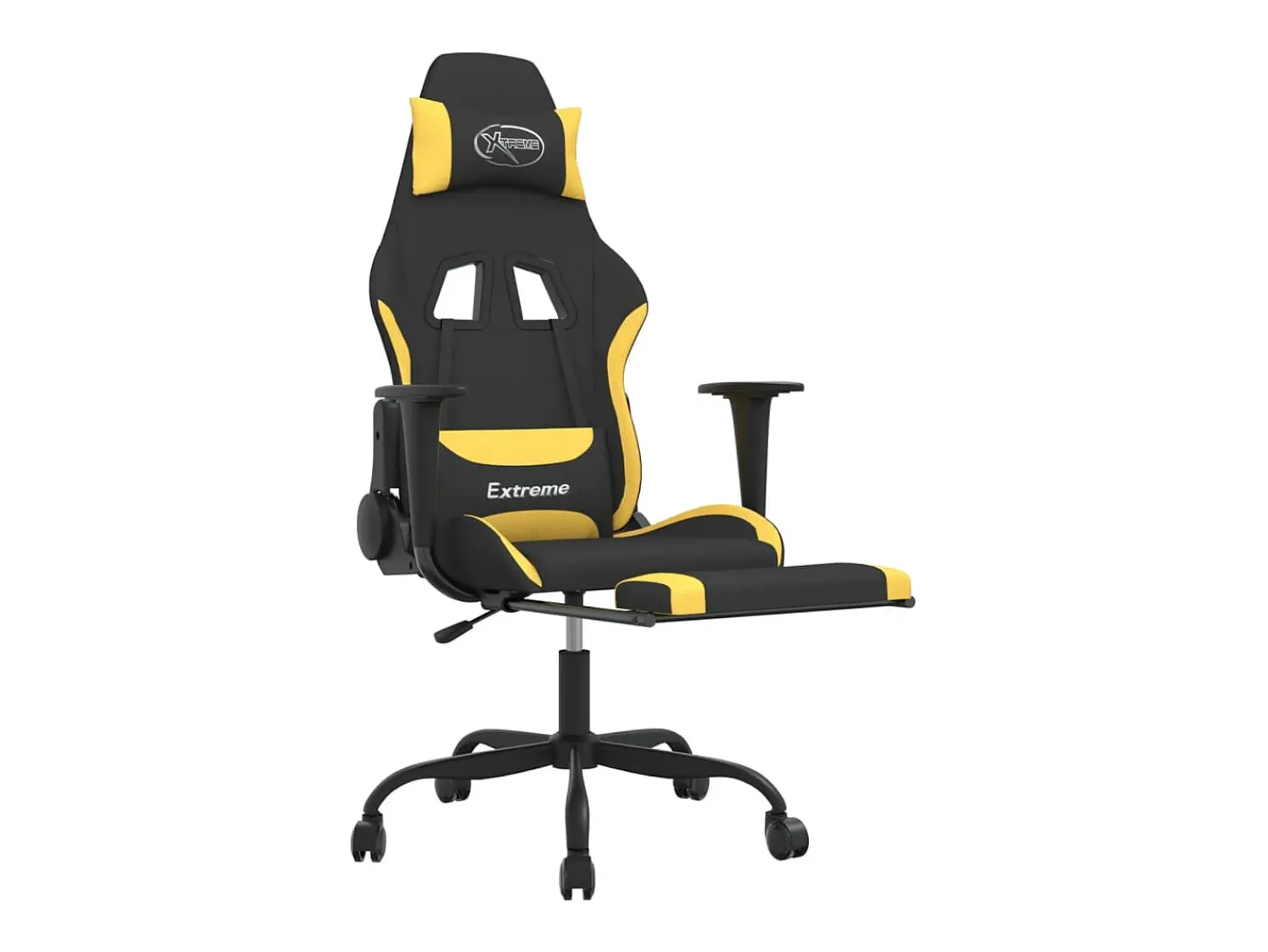 vidaxl Cadeira de gaming com apoio para os pés tecido preto e^ Poltrona