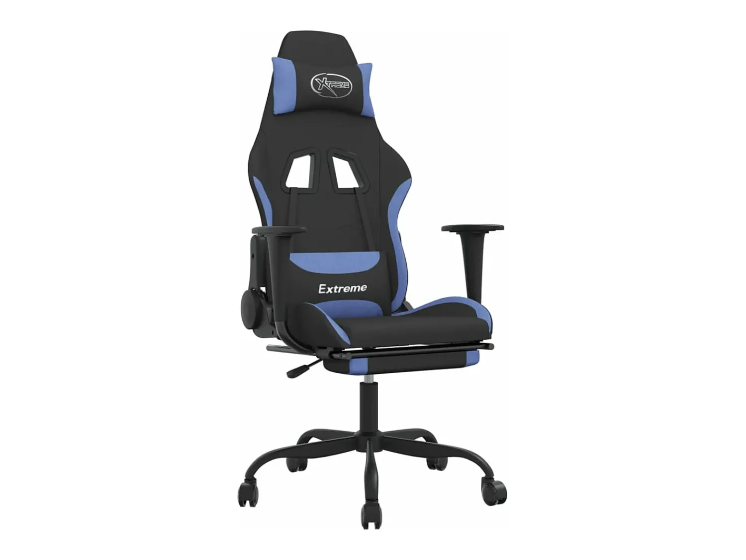 Poltrona*vidaxl Cadeira de gaming com apoio de pés tecido preto e Azul