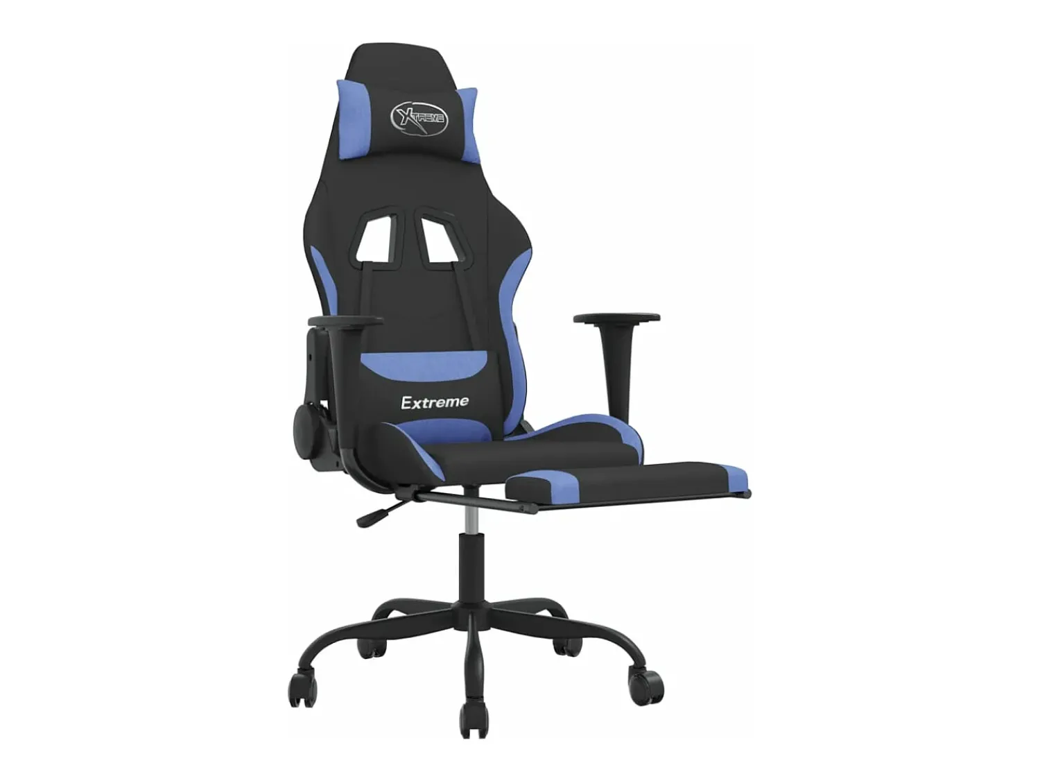 Poltrona*vidaxl Cadeira de gaming com apoio de pés tecido preto e Azul