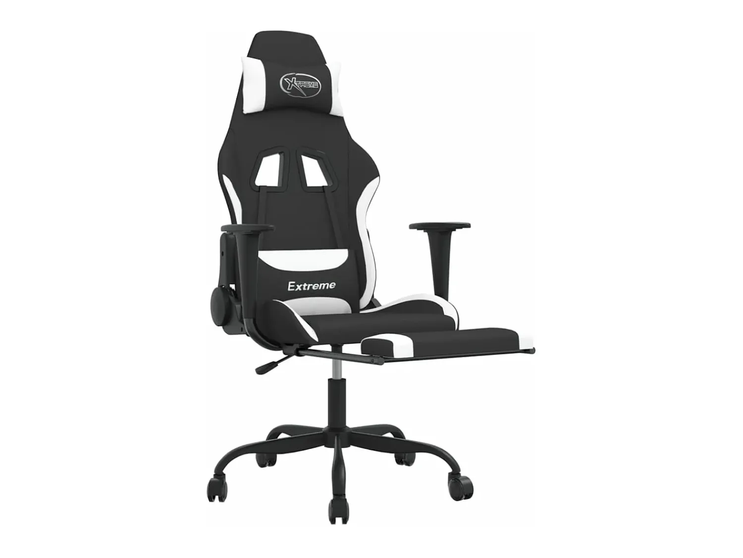 Poltrona*vidaxl Cadeira de gaming com apoio de pés tecido preto e Branco