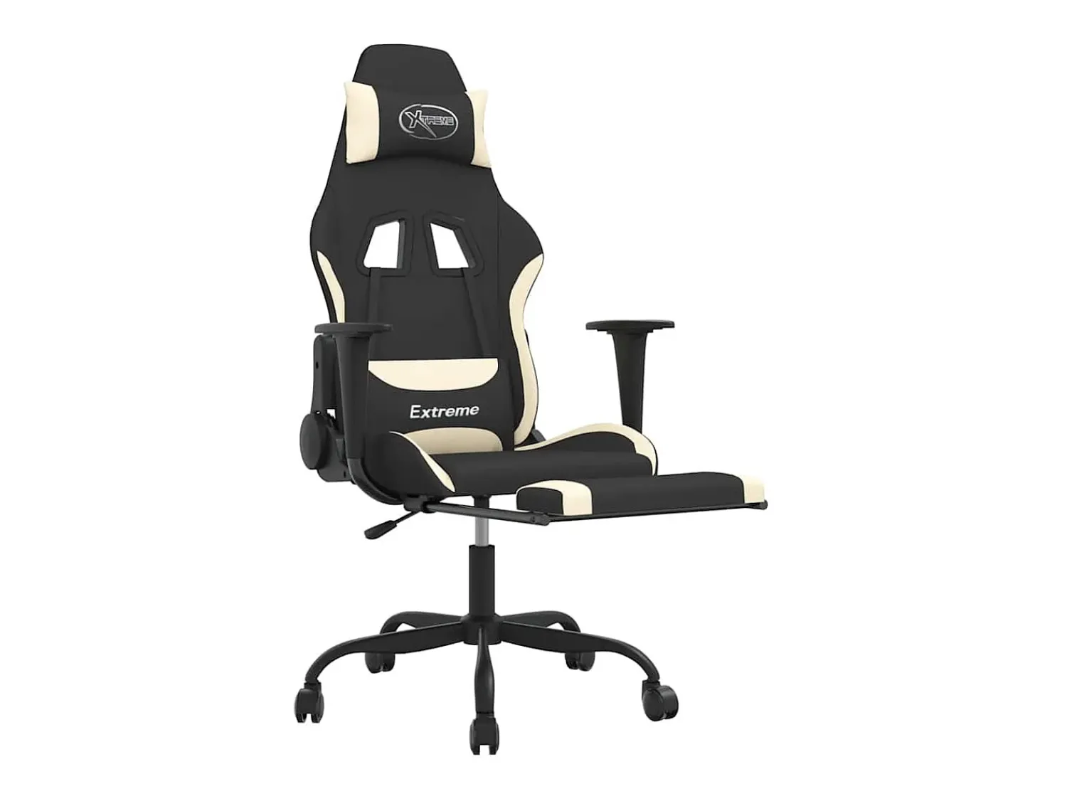 Sale vidaxl Cadeira de gaming com apoio de pés tecido preto e Creme