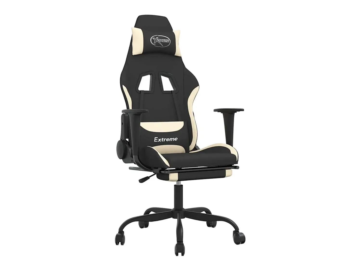 Sale vidaxl Cadeira de gaming com apoio de pés tecido preto e Creme