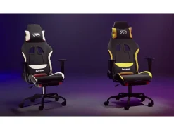 vidaxl Cadeira de gaming com apoio de pés tecido preto e^ Poltrona