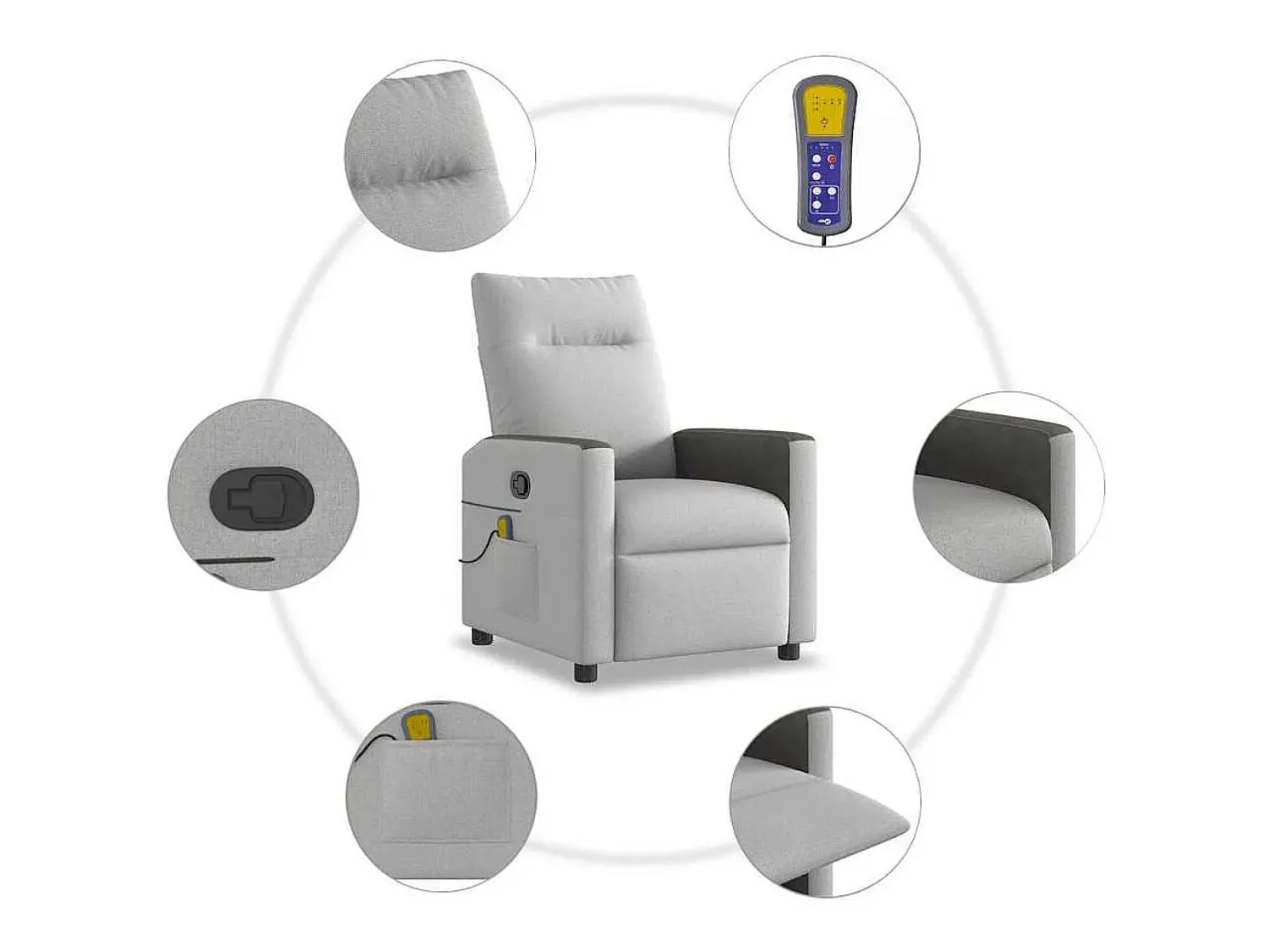 Clearance Cadeira de massagem reclinável tecido SHL223214 Cinzento