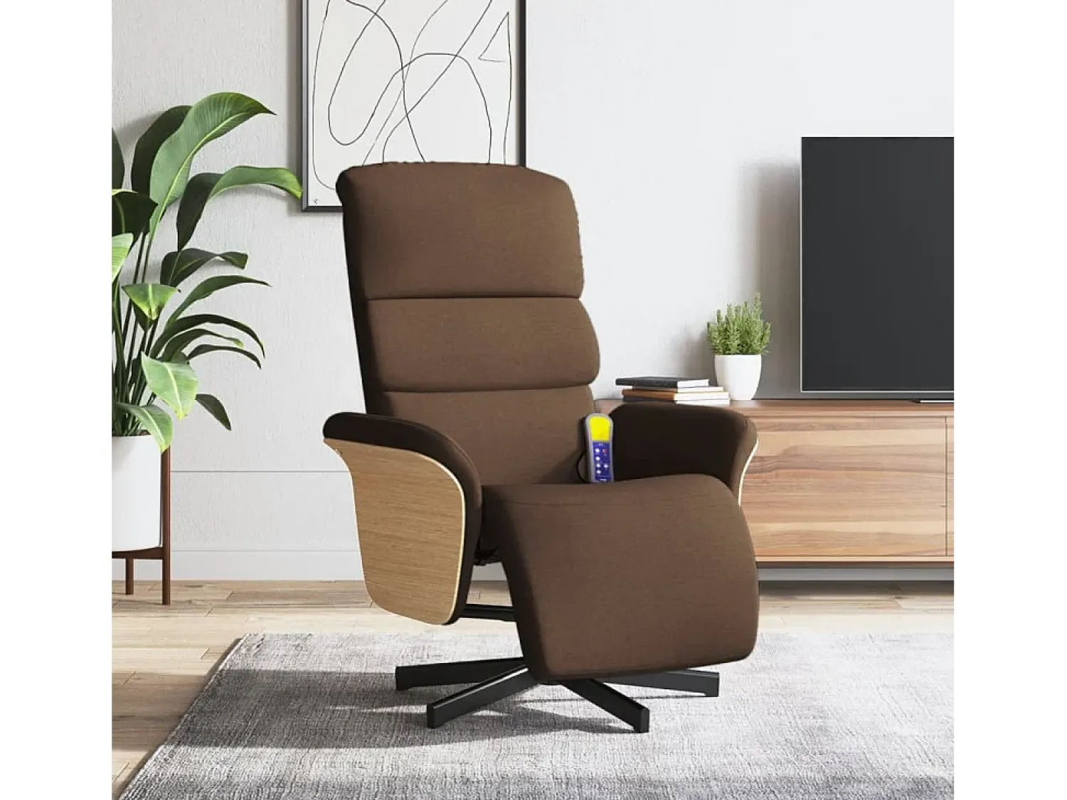 Poltrona* Cadeira de massagens reclinável com apoio de pés tecido SHL730640 Castanho