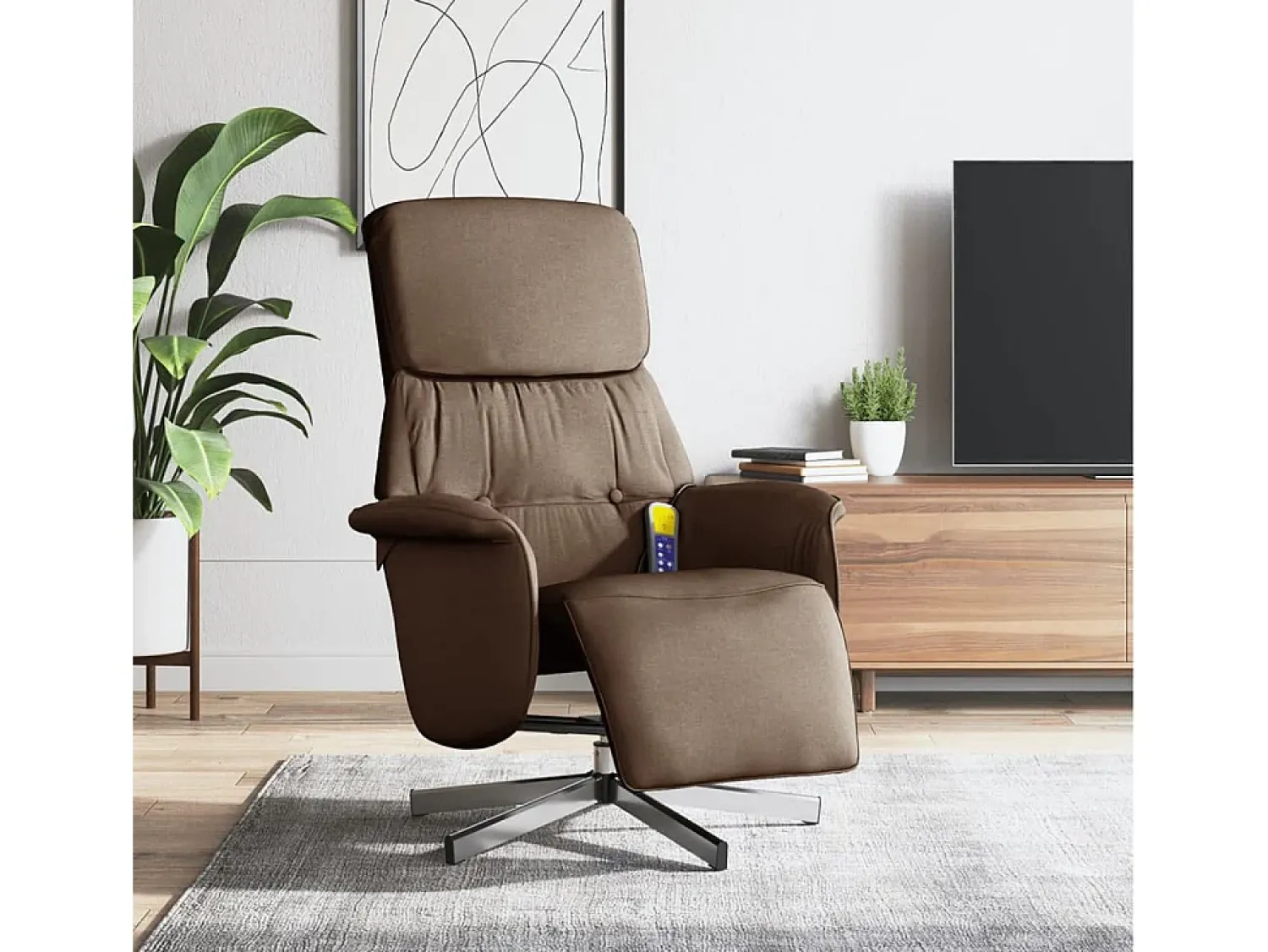 Poltrona| Cadeira de massagens reclinável com apoio de pés tecido SHL231325 Castanho