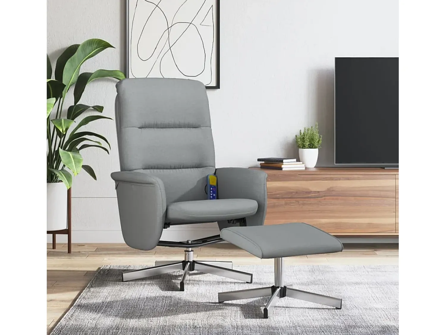Poltrona* Cadeira de massagens reclinável com apoio pés tecido cinza-claro SHL557257 Cinzento