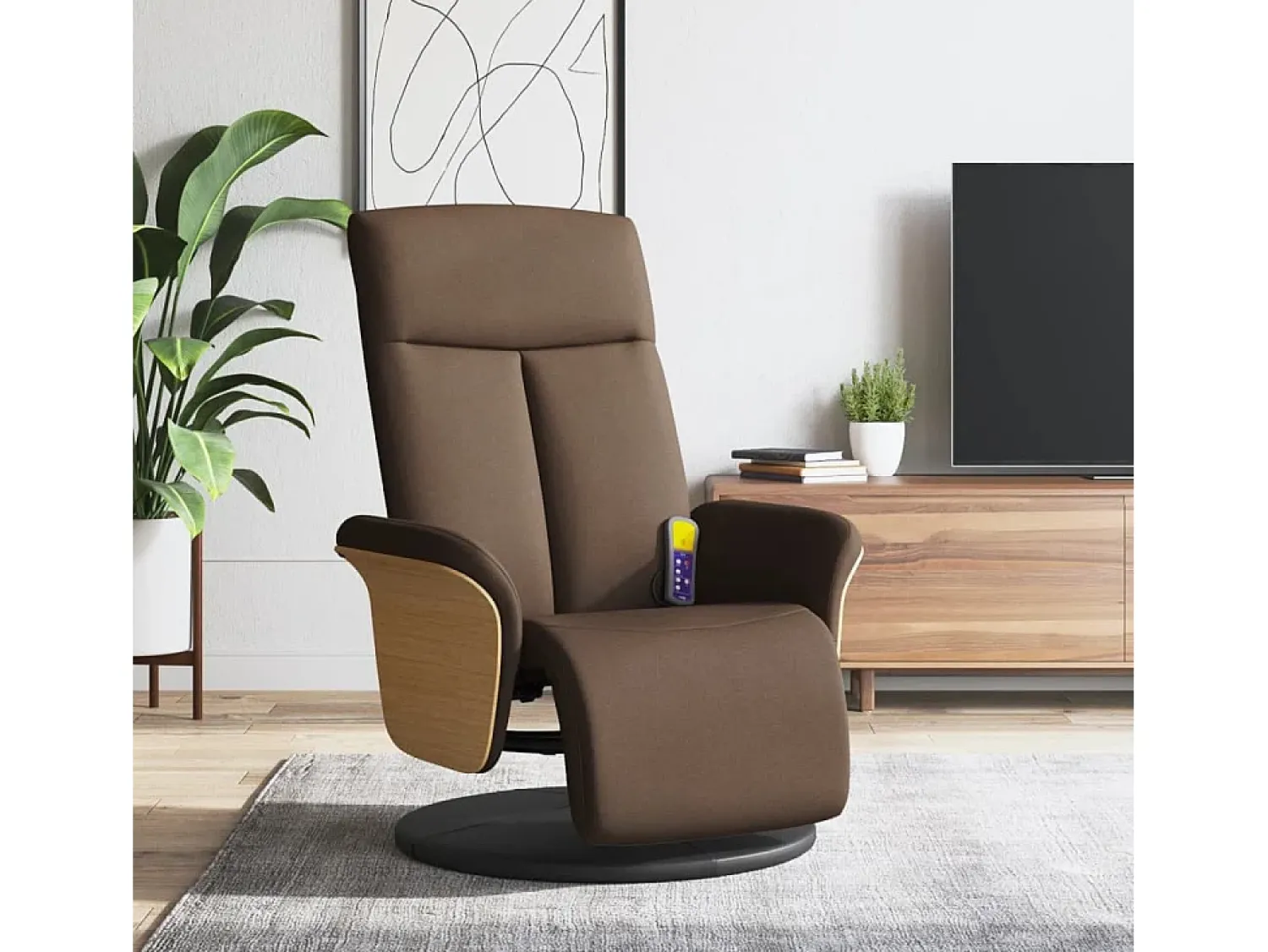 New Cadeira de massagens reclinável com apoio de pés tecido SHL343032 Castanho