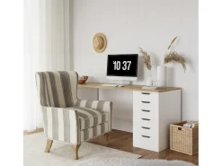 Hot Dorel Home Cadeira decorativa em linho tecido com riscas cinzentas Cinzento