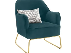 Discount Loft24 Cadeira decorativa estofada em veludo de petróleo Azul