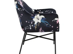 Hot Loft24 Cadeira decorativa estofada em veludo floral . Azul