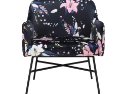 Hot Loft24 Cadeira decorativa estofada em veludo floral . Azul